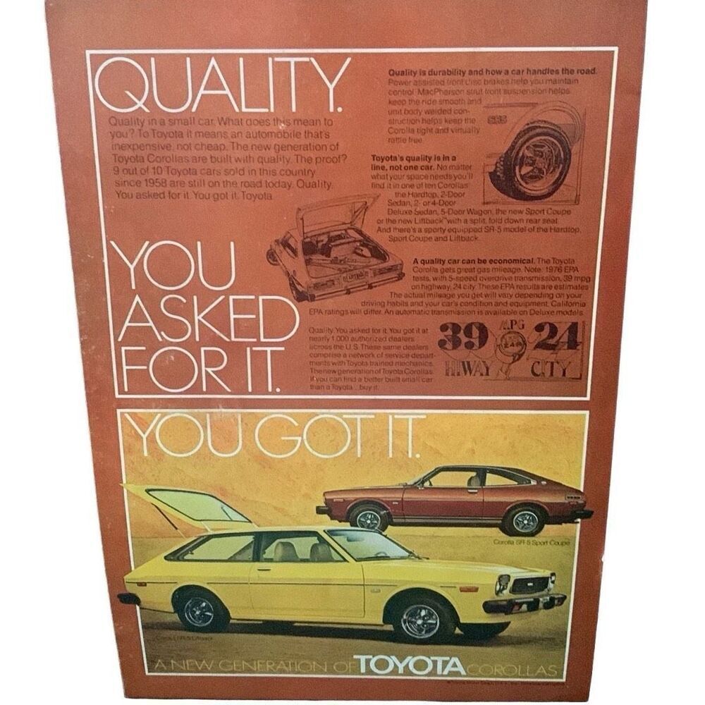 Vintage 1976 Toyota Corolla Coupe Liftback Ad Advertisement